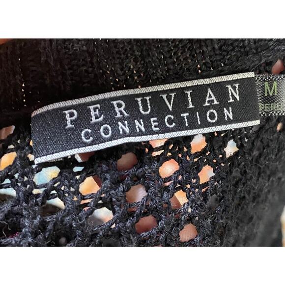 Peruvian Connection Pima Cotton Cardigan Sweater Cropped Open Knit Black Medium - Picture 10 of 12
